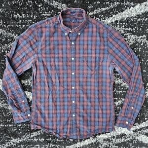 J Crew Slim Long Sleeve Button Up Shirt Red Blue Plaid Cotton Mens Size Medium